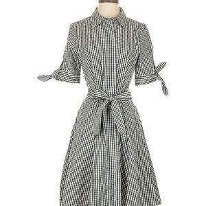 Calvin Klein Black and White Checkered Midi Dress